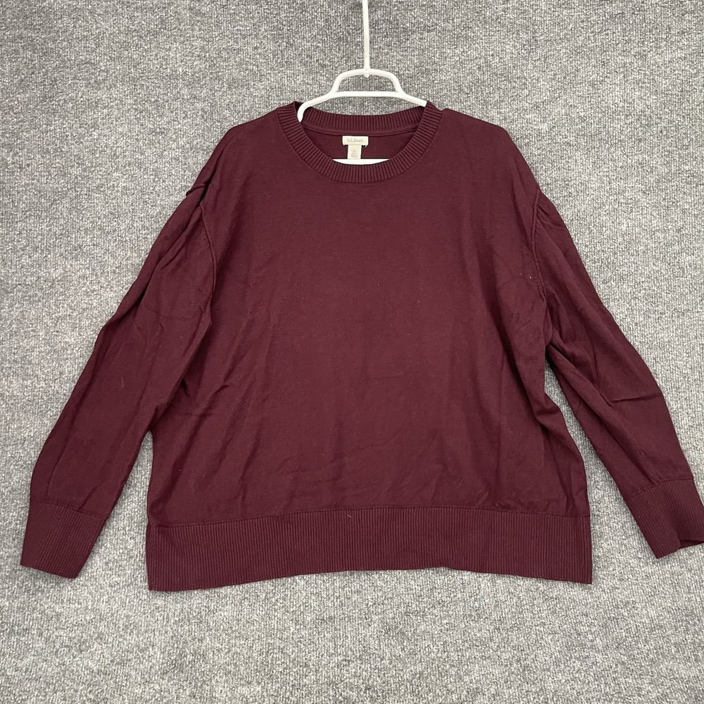 LL Bean Cotton Knit Sweater Women's Sz 3X Burgundy Pullover